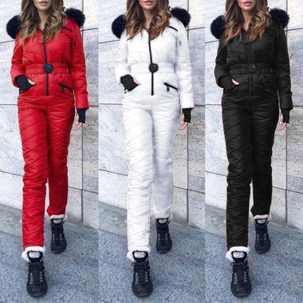 

winter jumpsuit romper for women women designers clothes 2020 warm duck down ladies windproof parka bodysuit thick fur romper d30, Black;white