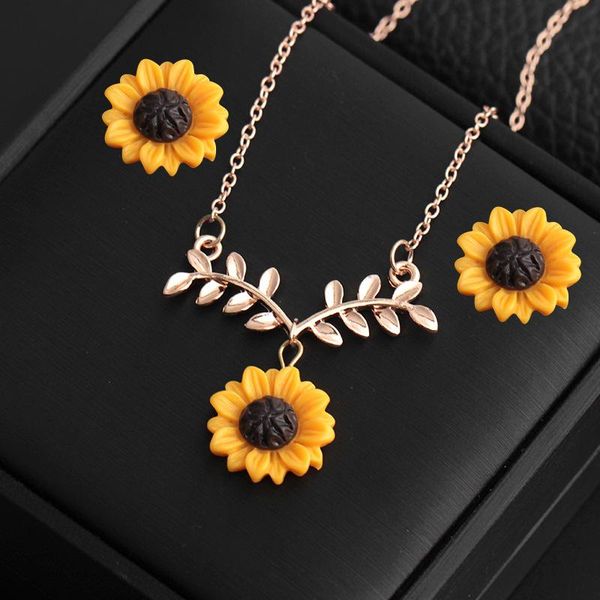 

fashion necklaces unique flower pendant necklace earring set acrylic rose gold color leaf chokers necklaces for women payty gift, Silver