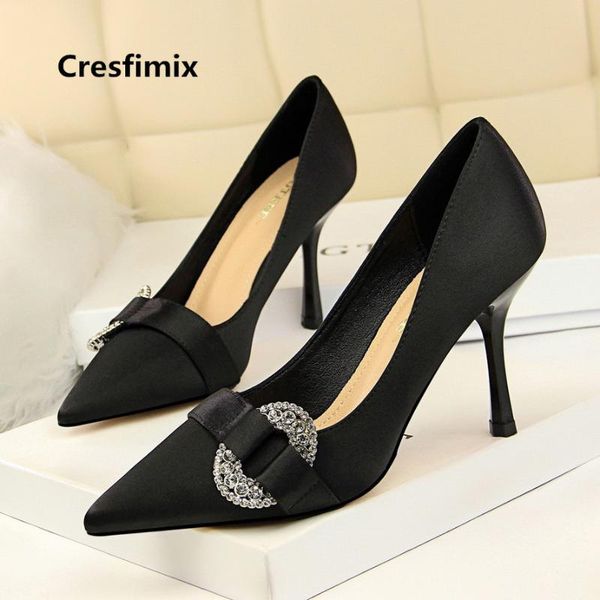 

dress shoes cresfimix mujer tacones altos womem comfortable slip on high heel lady cute sweet party night club heels a3297, Black