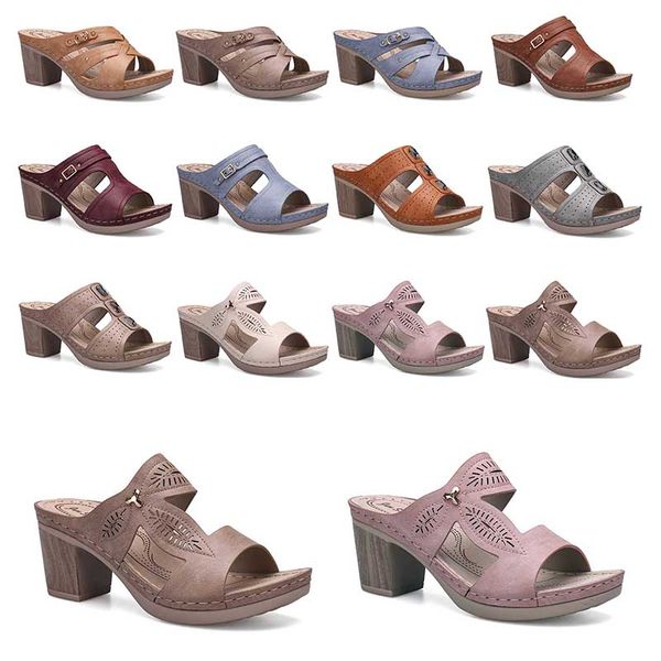 

seven womens sandals pumps summer chunky heels leather open toes slip on good quality casual home size 36-41, Black