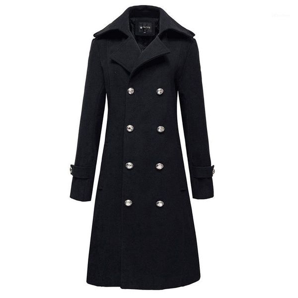 

winter woolen long overcoat men casual slim fit double breasted peacoat mens business blends trench coat1, Black