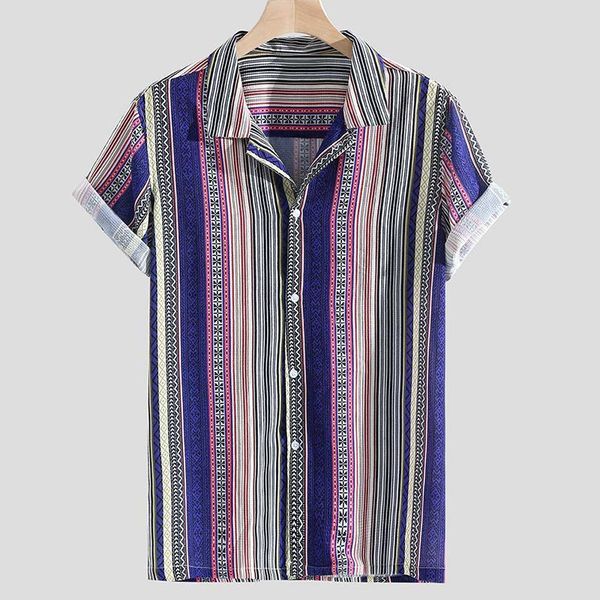 

printed short sleeve loose men's shirtslim fit fashion floral print dress males clothes, White;black