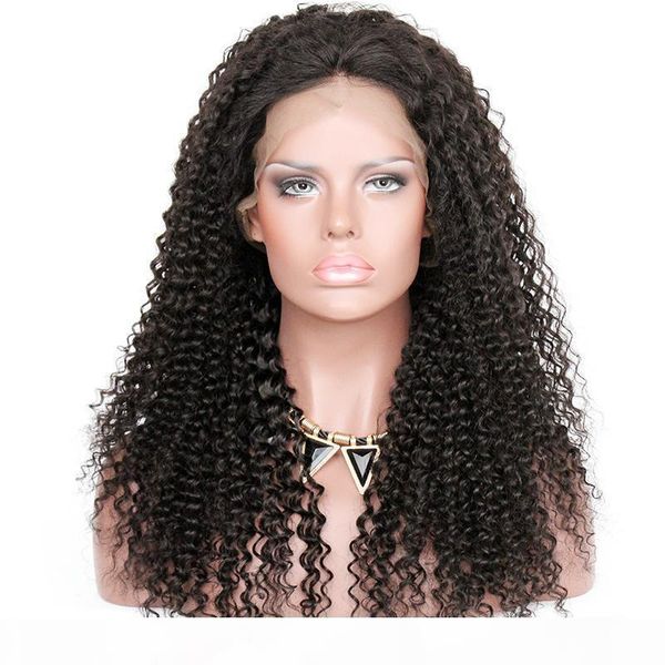 

full lace human hair wigs kinky curly pre-plucked perimeter with babyhair brazilian hair natural hairline with babyhair, Black;brown