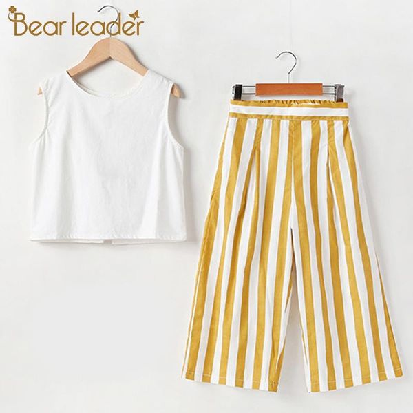 

bear leader summer girls clothing sets casual children stripes wide-leg pants outfits 2pcs kids outfits 8 10 12 14 year1, White