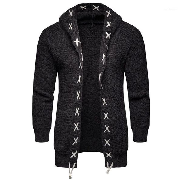 

men's hooded cotton cardigan patchwork autumn winter warm soft perfect quality long jacket knitted casual wool sweater, White;black