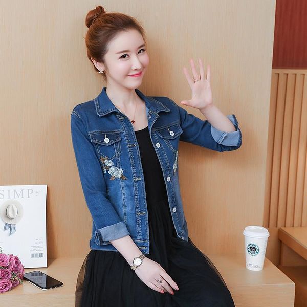 

women's jackets fashion denim jacket coat for women rose embroidery female short style long sleeve, Black;brown