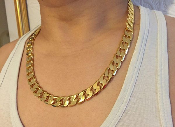 

classic mens 18k real yellow solid gold chain necklace 23.6inch 10mm sqckftu queen66, Silver