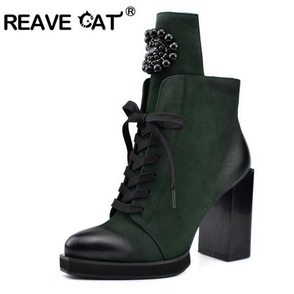 

boots reave cat women's winter chunky thick high heels ankle booties platform lace up shoes party club footwear black gray sexy