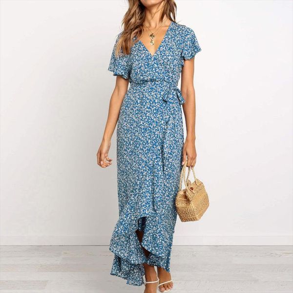 

длинные maxi платье женщины летние boho vestidos цветочные печатные пляжные платье сексуальное v шеша короткая рукава оршлы платья sundress, Black;gray