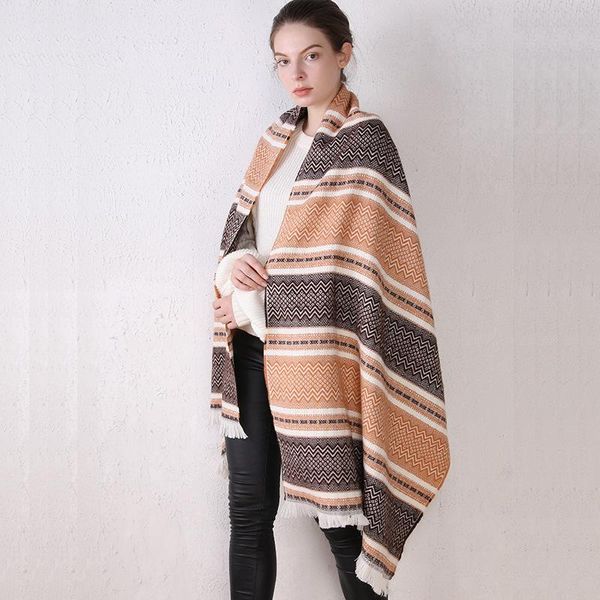 

scarves ladies shawl scarf autumn and winter imitation cashmere warm cache geometric lattice jacquard, Blue;gray