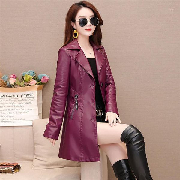 

spring and autumn new women's leather jacket in the long coat slim fashion women's motorcycle clothing faux leather coat1, Black