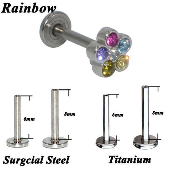 

1pc g23 titanium&steel flower gem labret lip bar ring cubic zircon flower ear cartilage tragus helix piercing screw fit 16g q jlltmv, Silver