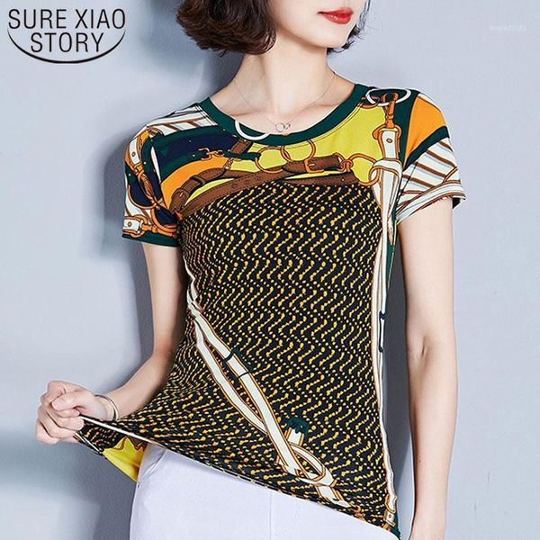 

casual lady women short retro sleeve 2019 fashion summer short shirts lady o-neck printing pattern slim fit 3784 501, White