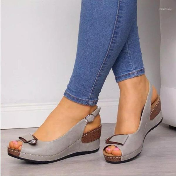 

2020 summer sandals women platform shoes peep toe casual woman shoes ladies wedges sandals 7cm heels plus size 42 a24411, Black