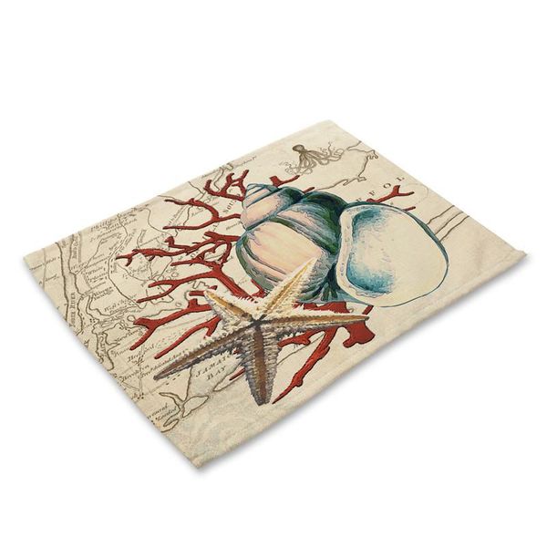 

marine pattern kitchen placemat dining table mat conch shell drink coaster cotton linen pad bowl cup mat 4232cm home decors h jllhfm