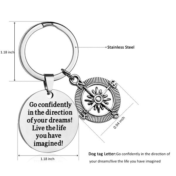 

steel stamped compass keychain key ring tag\ stainless, Slivery;golden