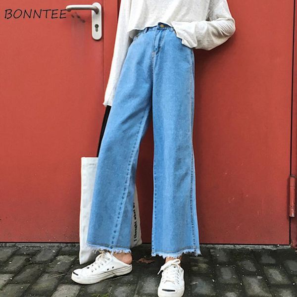 

women's jeans women wide leg loose pockets tassel boyfriend jean for womens leisure simple all-march spring student bottoms trousers, Blue