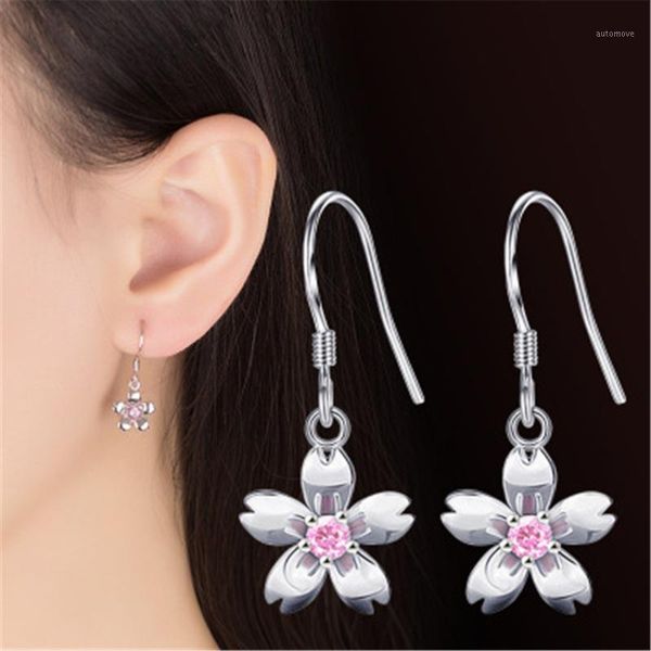 

nehzy 925 sterling silver new woman rose earrings sweet cherry luxury pink zircon earrings wholesale fashion brand jewelry 25mm1