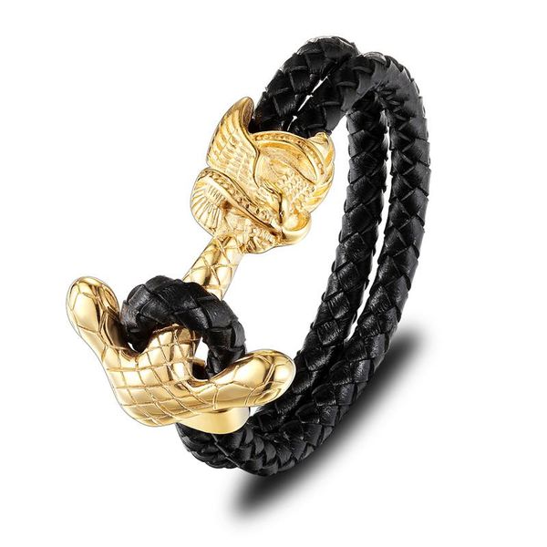 

mkendn wholesale punk multi-layer stainless steel genuine leather anchor skull bracelet men casual pulseira mkendn wholesale bbyeso