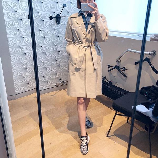 

2019 autumn and winter new denim stitching two in one women's windbreaker long jacket coat women1, Tan;black