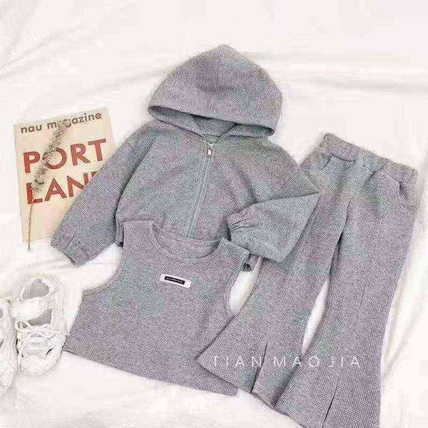 

girls' autumn sports suit 2021 new spring and autumn girls, big kids, net celebrities, foreign fashion, three-piece suit g220217, White