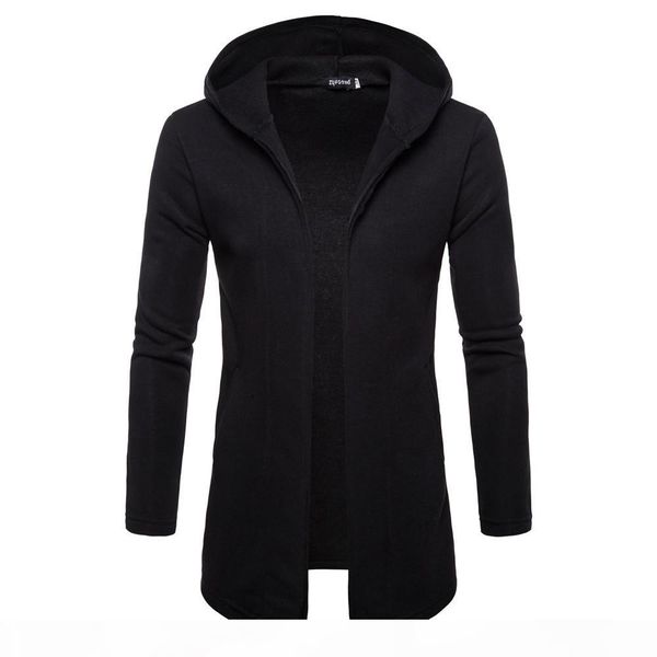 

male solid hooded color trench jacket shawl sweater men thin coats pull cardigan men's long sleeve knitwear sweaters jackets, Black;brown