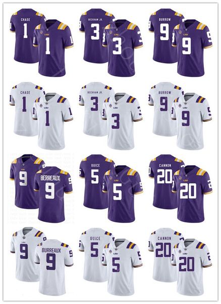 

ncaa champions lsu tigers joe burrow burreaux odell beckham jr. grant delpit fournette derrius guice cannon chase college football jerseys, Black