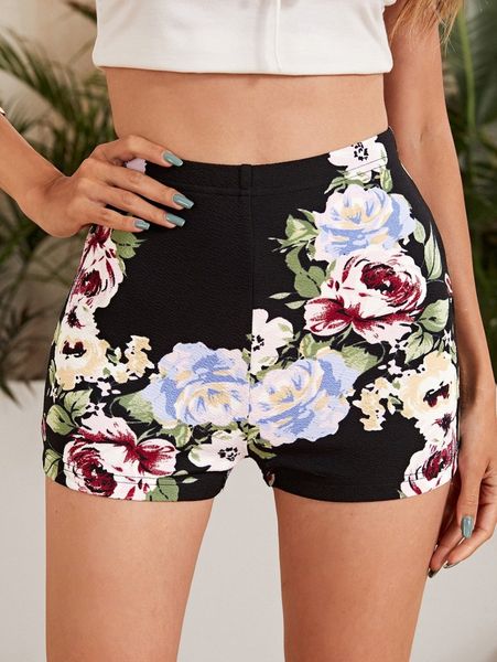 

floral print biker shorts g1q6#, Black