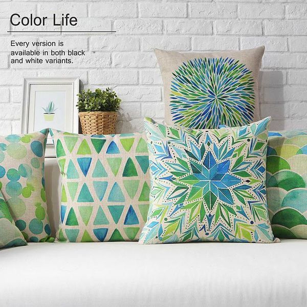 

nordic geometry green watercolor pillow cover home decorative pillows linen pillow case office sofa cushion cover1