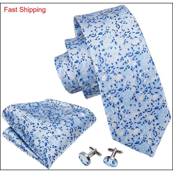 

sky blue with white flowers small fresh mens tie hankerchief cufflinks set silk business casual party necktie jac qylack beauty888, Black;blue