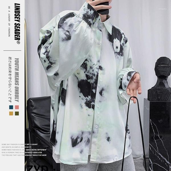 

lindsey seader ink painting tie-dyed printed long sleeve shirts mens harajuku style hawaiian shirts casual streetwear1, White;black