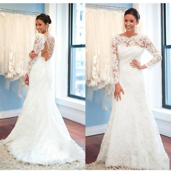 

graceful lace country wedding dresses a line illusion long sleeves backless 2021 spring bridal dress wedding gowns vestidos de novia, White