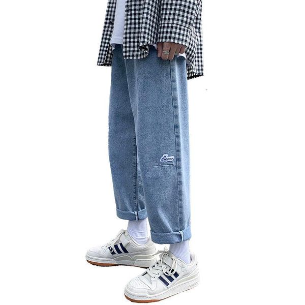 

men's jeans men trendy straight pants loose korean fashion autumn and winter casual denim trousers, Blue