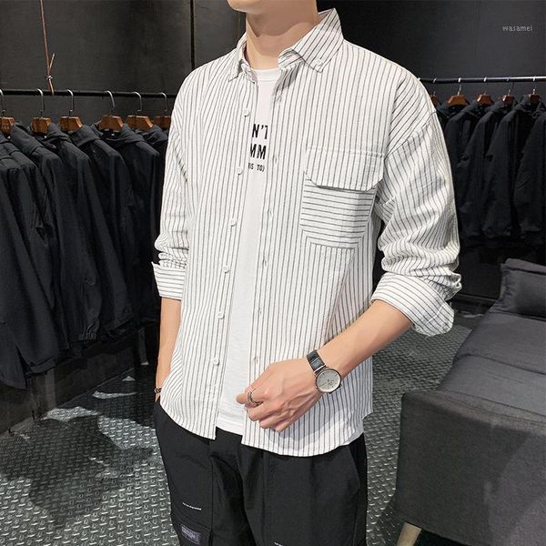 

new spring fashion mens striped shirts long sleeve cotton casual shirt solid plaid camisa big size camisa social masculina1, White;black