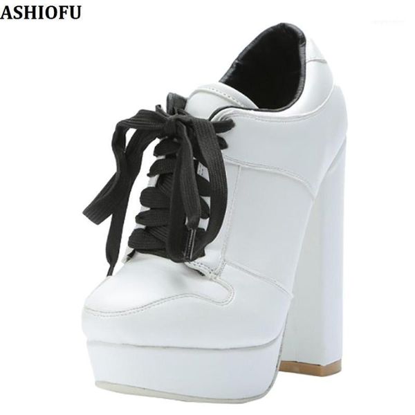 

ashiofu handmade womens chunky heel pumps cross lace-up party prom dress shoes platform fashion evening court shoes1, Black