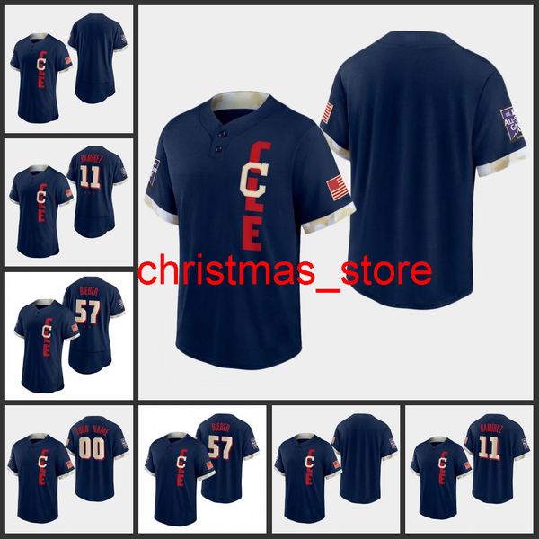 Uomo Donna Gioventù #11 Jose Ramirez 57 Shane Bieber Custom Navy 2021 All-Star Game Maglie