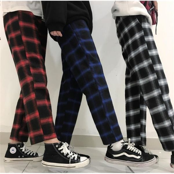 

spring autumn vintage plaid loose casual pants 201031, Black;white