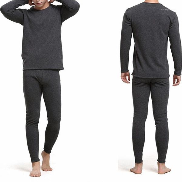 

gaoke winter round neck warm long set for men ultra-soft solid color thin thermal underwear plus size l-3xl1, Black;white