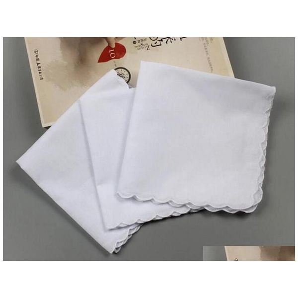 

120pcscotton handkerchief towels cutter diy blank scallop handkerchief party decoration cloth napkins craft vintage hanky oman wedding eywv, White