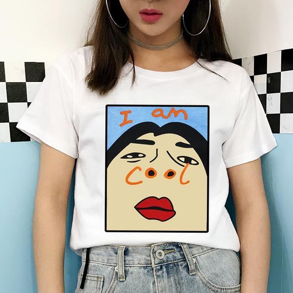 

i am cool funny letter print summer harajuku korean women korean creative female t-shirt fashion spoof cute plus size tee, White