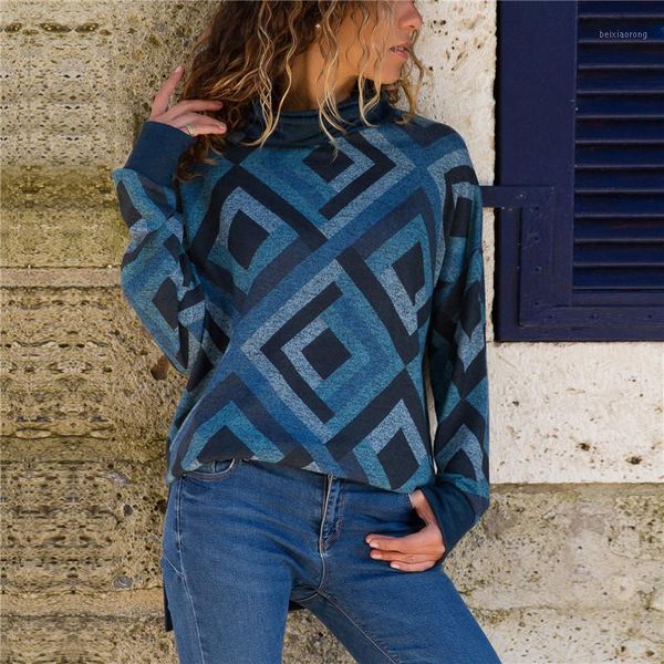 

blouse women long sleeve print blouses shirt casual turtleneck knitted pullover jumper blusas mujer de moda 2019 plus size1, White