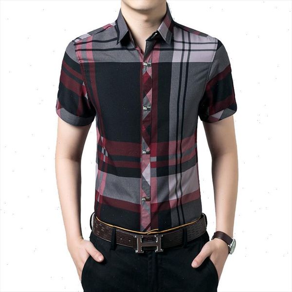 

brand new mens short sleeve shirts summer plaid casual fit slim no iron business shirt for men dress shirt 3xl, White;black
