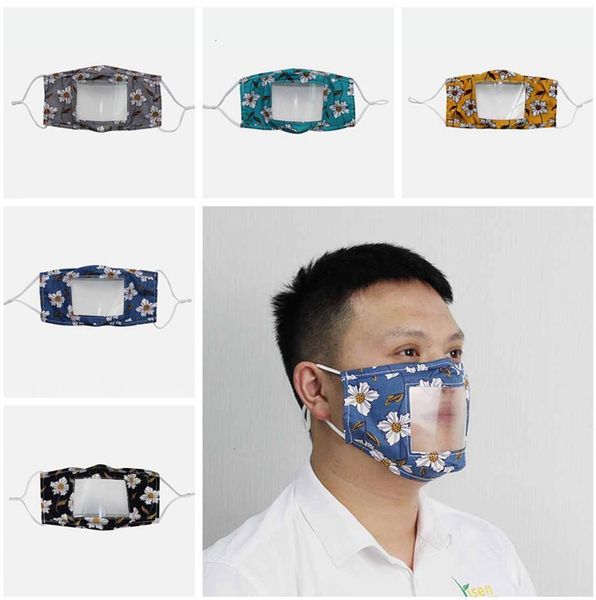 

language printing deaf face mask flower lip adults with clear window visible cotton mouth cover washable reusable