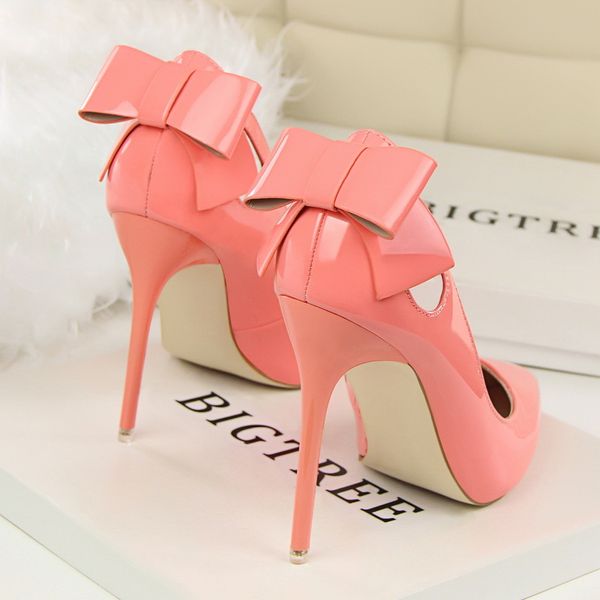 

butterfly autumn sweet woman knot high heels pink bombs naked scarpin jumps female leather stiletto party shoes mq5c, Black