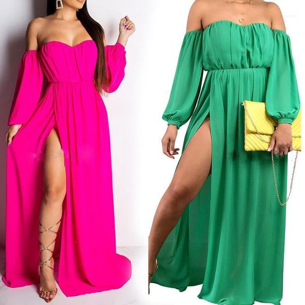 

dress fashion female clothing women clothes lantern sleeve slash neck breast ruffle wrapping strapless split, Black;gray