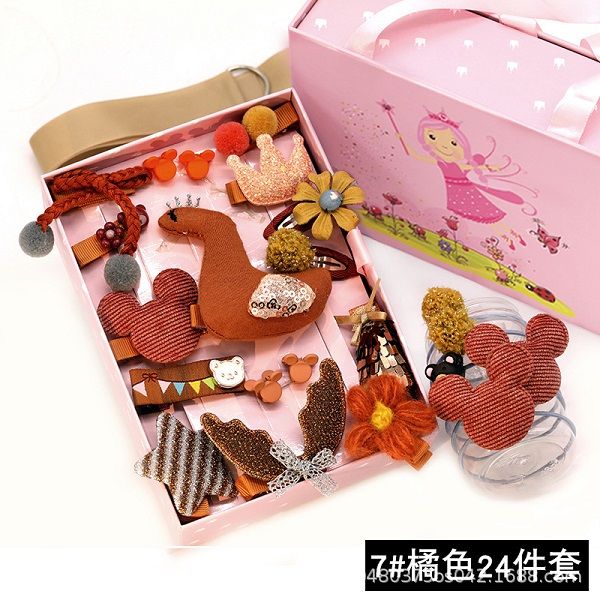 

children's hairpin set princess headdress 24 piece set cute baby hair rope bow hairpin female gift boxes, Slivery;white