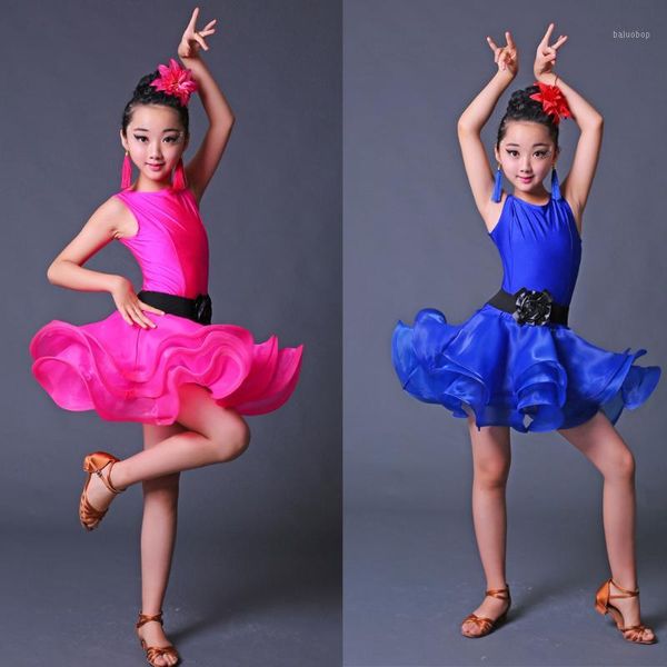 

girls blue red professional latin dancing dress kids ballroom salsa dance wear outfits children's party stage wear costumes1, Black;red