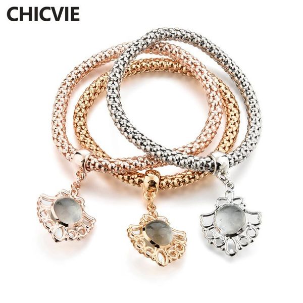 

charm bracelets chicvie wholesale three color custom hollow charms & bangles for jewelry making bracelet women sbr170133, Golden;silver