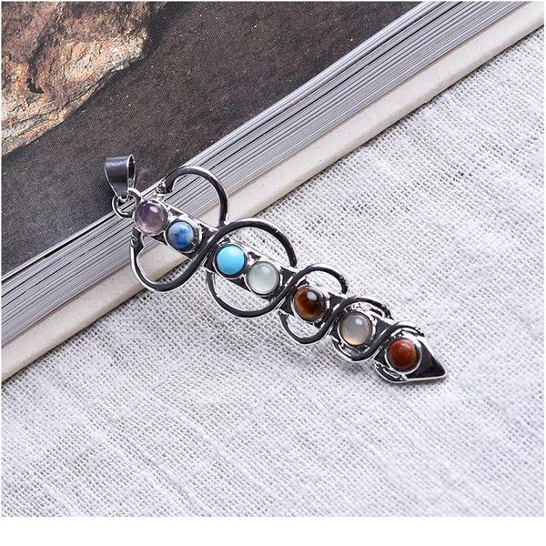 

natural 7 chakra stone yoga bohemian life pendant symbol reiki health amulet necklace pendant jllolv, Black