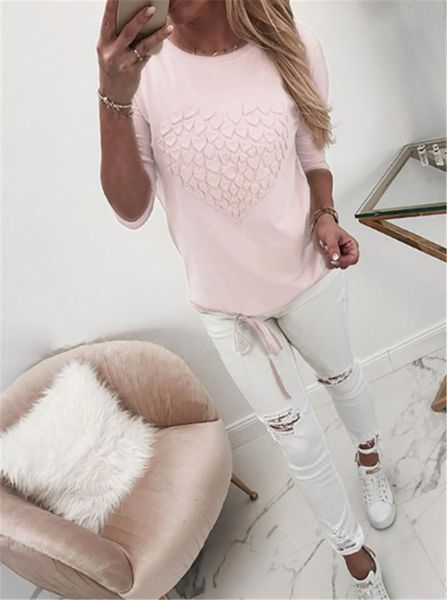 

women long sleeve hoodies for streetwear heart design o-neck solid color fashion lady autumn slim bandage shirts, Black